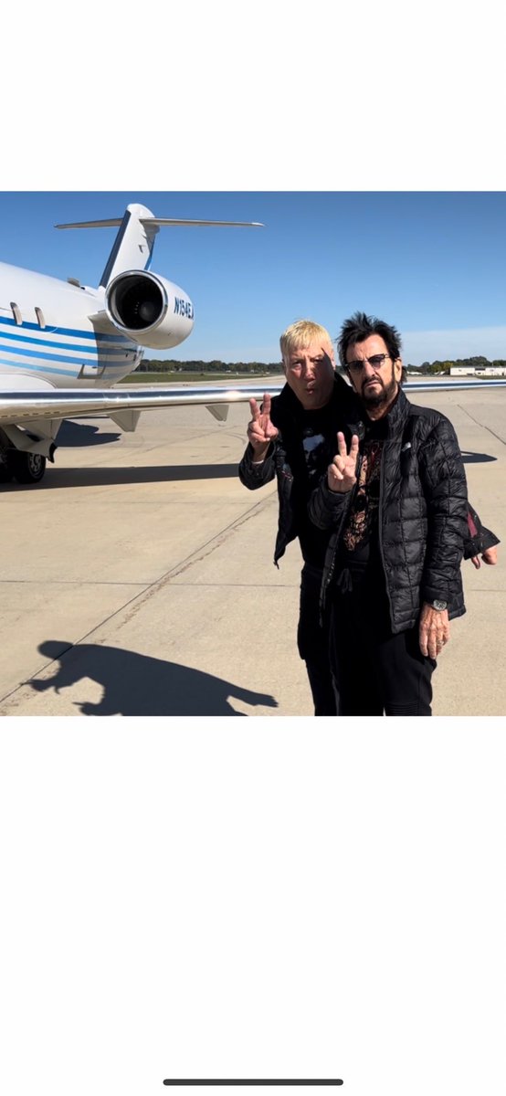 Gregg and Ringo on the tarmac heading for the next gig thank you thank you Toronto I send you peace and love. ✌️🌟❤️🎶🍒🎵✈️🌈☮️