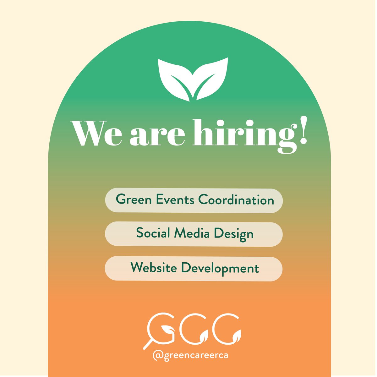 greencareerca's tweet photo. The @greencareerca is hiring! 
All positions are $17.50/hr for 80 hours with the possibility of extension. Applications are due October 7th!

First, sign up here: https://t.co/j49ABO1WLW
Apply to our projects here:
https://t.co/GujWcPxKLW
#hiring #greenjobs #levelup #internship https://t.co/M9eJwx2Kjo