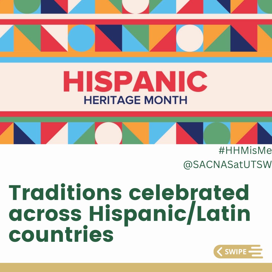 SACNASatUTSW's tweet photo. For this week’s Hispanic Heritage celebration, we wanted to highlight traditions that are celebrated throughout our community. These traditions are deeply rooted in our cultures and allow us to pass them on to younger generations! 🤗

#HHMisMe #HispanicHeritageMonth https://t.co/Qpom9Op38y