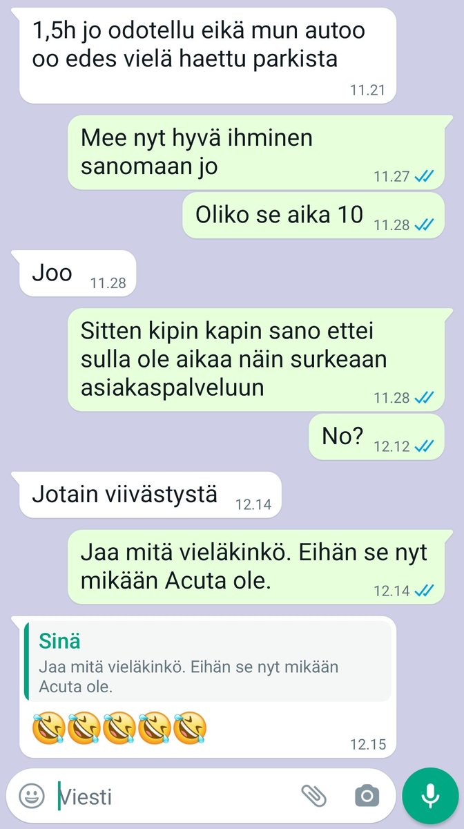 Hyi Delta-auto. Mokasitte ja unohditte ja keksitte tekosyyn. 20min diagnosointiin  meni useita tunteja. Ei edes anteeksipyyntöä. Tyttäreni on niin kiltti että olisi varmaan odottanut iltaan asti. 😡😡 #deltaauto #mitenmeninoinniinkuomastamielestä