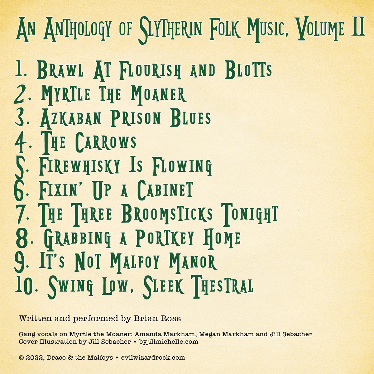 An Anthology of Slytherin Folk Music, Volume II is  complete! 💚🐍
Preorder at bit.ly/DatMAnthology2

A mix of new songs from Draco's pov and traditional songs handed down  generations, folk style with acoustic instrumentation - banjo, guitar, stand-up bass, vocal and harmonica