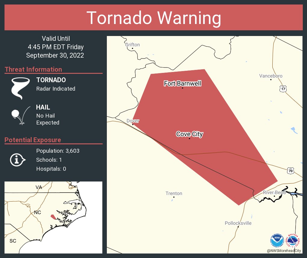 NWS Newport/Morehead on Twitter "Tornado Warning including Cove City
