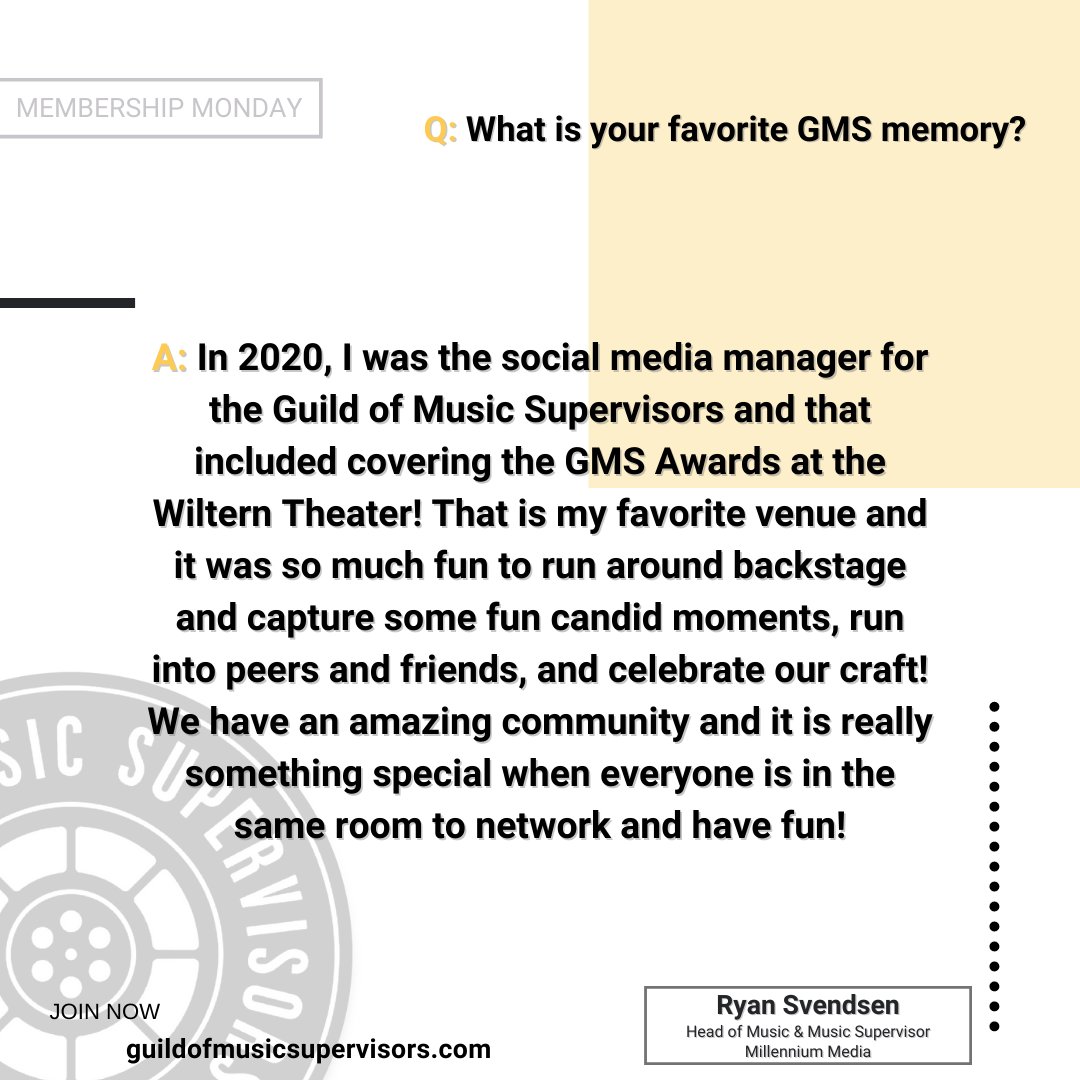 guildofmusic's tweet photo. 2/2

Interested in learning how a new generation of music supervisors and sync licensing executives are breaking in and staying above water? 

Come to the “Next Generation Takeover" panel tomorrow at #GMSCon that #GMSMembershipFeature Ryan Svendsen @MusicBefore will be on! https://t.co/UDv1A9wUQ7