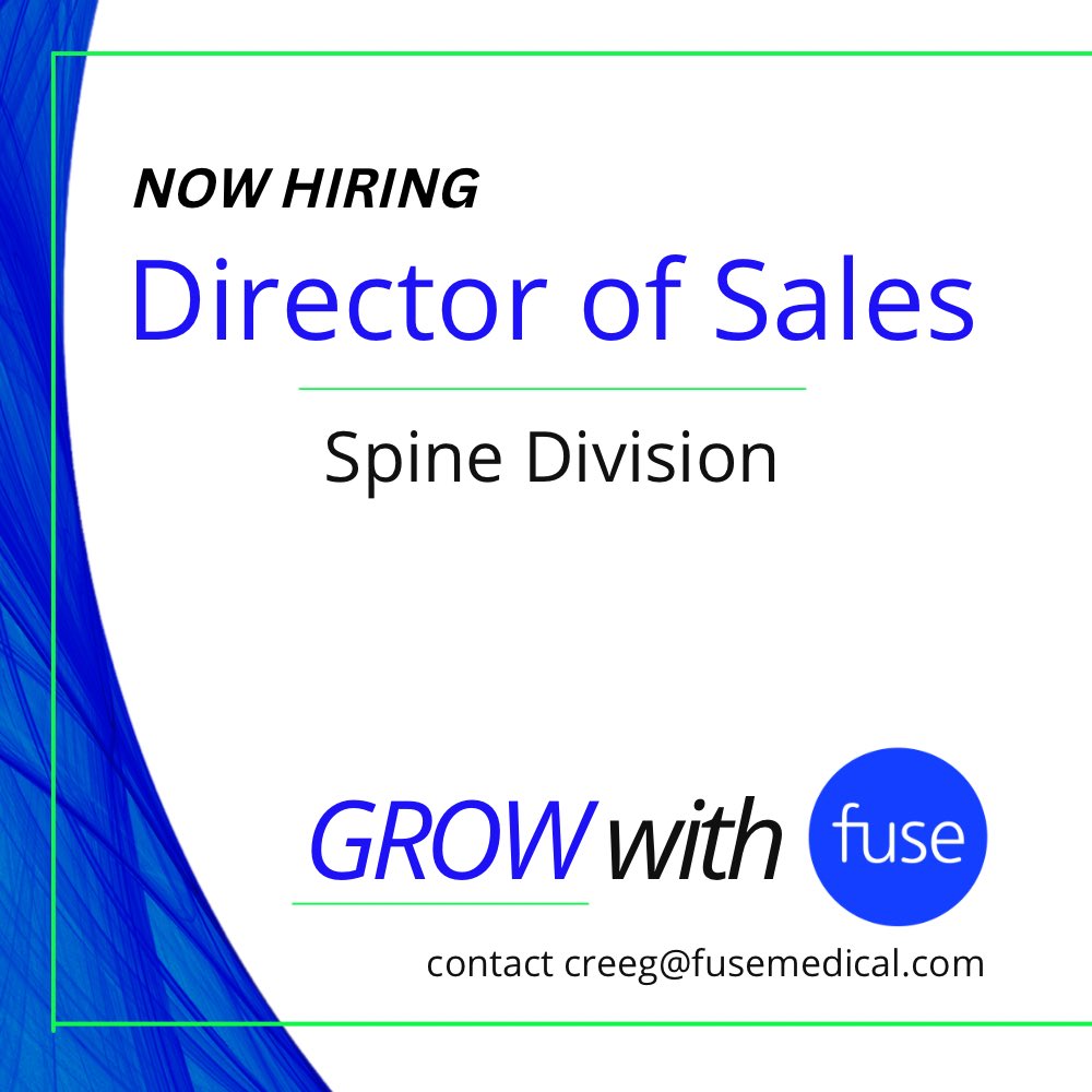 Fuse_FZMD's tweet photo. Join the Fuse Team and grow with us as our Director of Sales - Spine Division!  
*Established surgeon/distributor relationships 
*Documented sales growth
*Highly experienced in GPO contracting
info@fusemedical.com
#proudtoFUSE #FZMD #spine #meddevice #orthotwitter https://t.co/GbMhD6AiA4