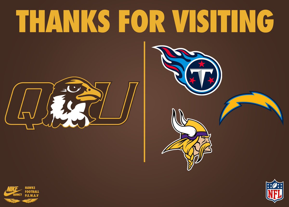 QUHawksFootball's tweet photo. We greatly appreciate the @Titans @chargers and @Vikings for visiting and watching our players compete and get better! 

#PEWAV #FFF #HOLDtheROPE https://t.co/cEK4GEdR22