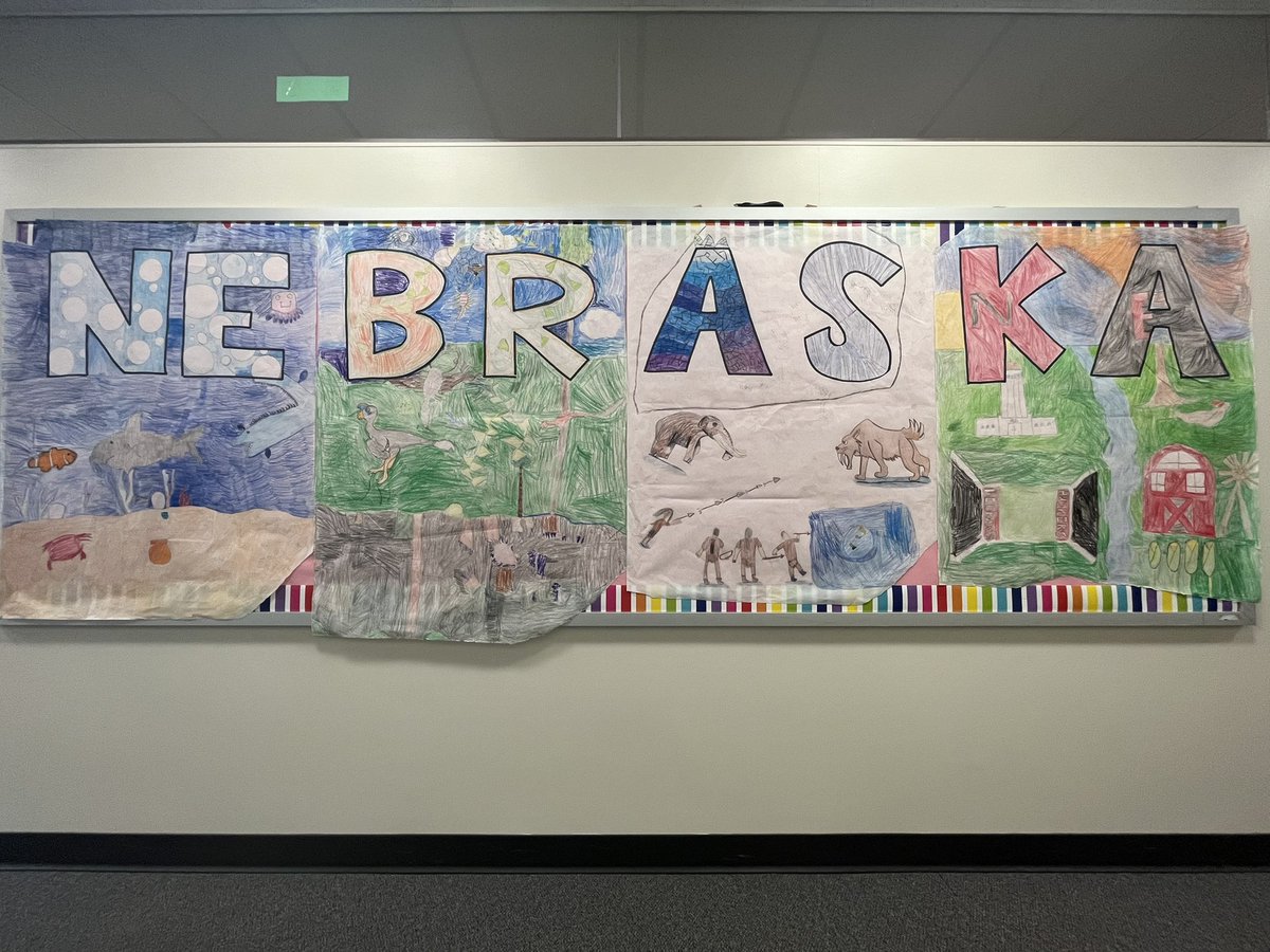 mrs_odoherty's tweet photo. So proud of our “Nebraska Through the Ages” collaborative mural! 

1. NE - Inland Ocean
2. BR - Tropical Jungle
3. AS - Ice Age
4. KA - Today

@EzraElementary @MPSElemEd https://t.co/pt3Uef2ySp