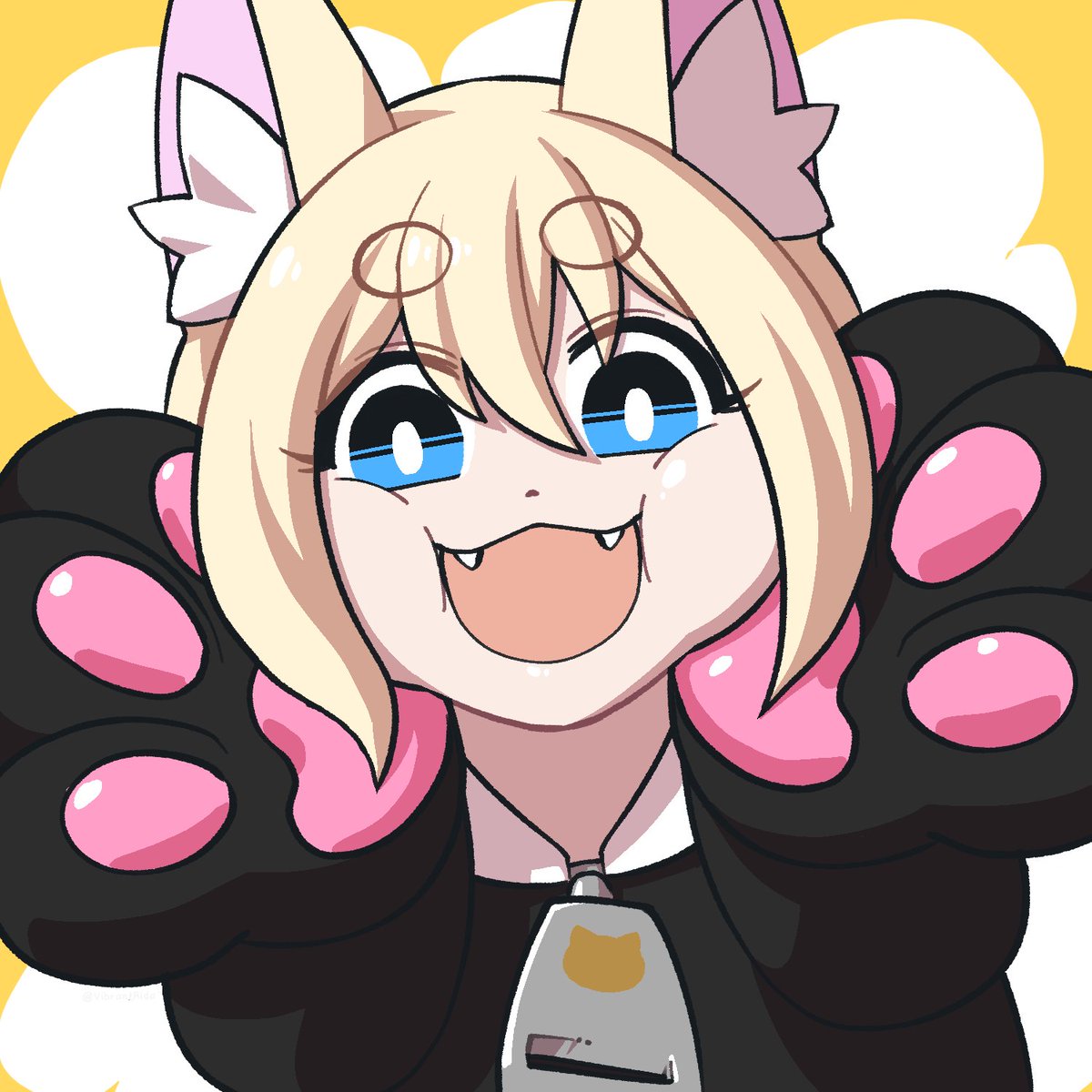 1girl blue eyes blonde hair animal ears solo animal hands fangs  illustration images