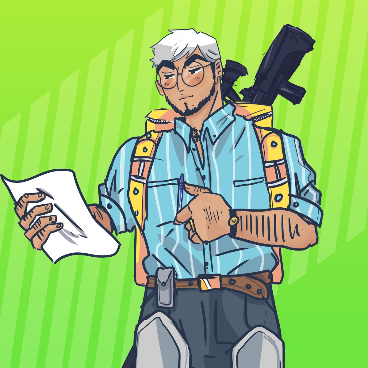 Rooboid's tweet photo. Another customary glow-up to commemorate the release of Roo's HD Glasses Hairs mod for #Rimworld ✨

My son, the light of my life, my OC Beamer. He gets 10% more hench every time I draw him, he's just gonna be shoulders one day https://t.co/6Xw1Igjdkd