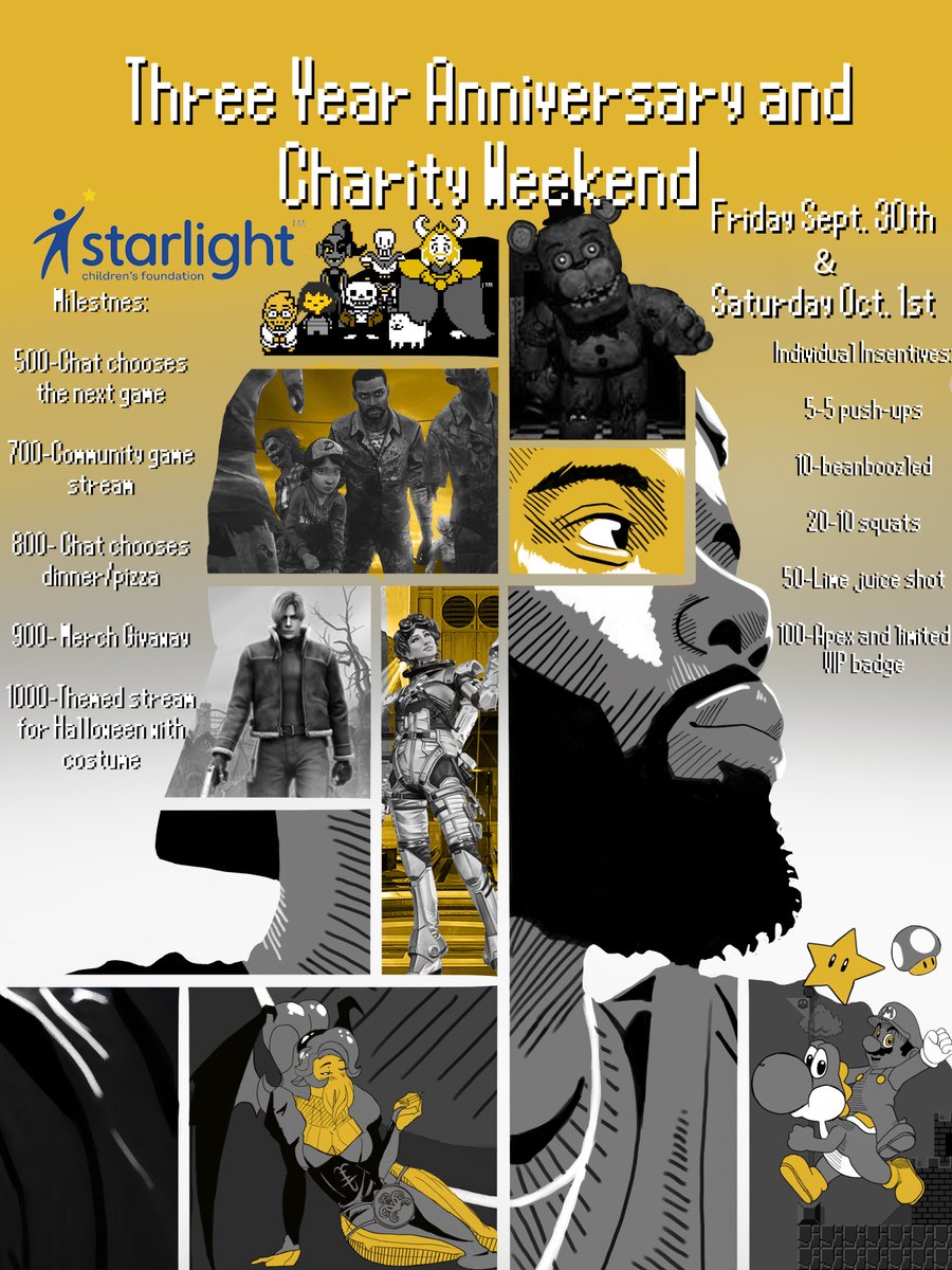 GeauxTeezy's tweet image. Charity Stream x @StarlightUS Tonight during Fright Friday and the 3 year anniversary on Twitch tomorrow!! It's going to be a crazy next two days. Come through for the vibe and BIG s/o to @MeIIifex for this fire graphic!!