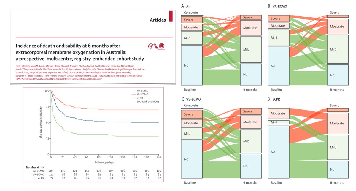 🇦🇺 #ECMO in adults? Only ⅓ of pts alive without disability at 6 months after initiation of #ECLS
➡️ 66% death or moderate-to-severe disability: 67% for VA; 54% for V; 82% for #ECPR
➡️ need for long-term, multidisciplinary care/support
<a href="/LancetRespirMed/">The Lancet Respiratory Medicine</a>
📎 bit.ly/3V3fZhE