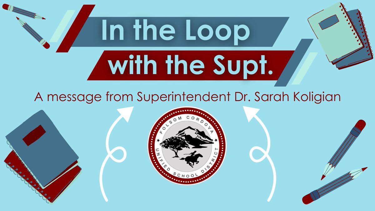FolsomCordova's tweet photo. Folsom Cordova USD is opening the doors to our District, to give you an inside look at our schools and students. Watch the video to join Superintendent, Dr. Sarah Koligian, as she keeps you “In the Loop with the Supt.” https://t.co/oOlq3Lyx5X  #FCUSDproud https://t.co/Xq9M6KM4KP