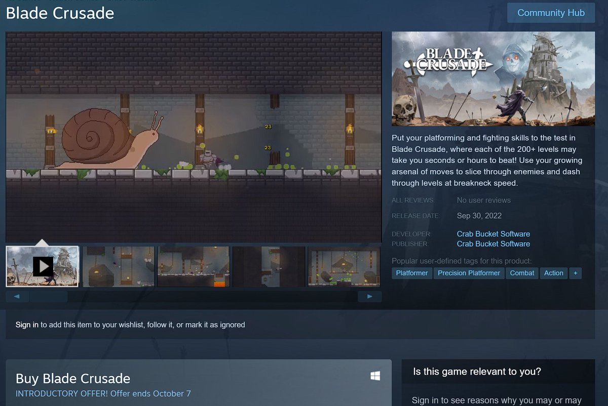devKrab's tweet photo. It's Crusadin' time! Blade Crusade is officially available on Steam! Thanks to everyone who's come along for the journey!
#indiegame #indiegamedev #indiedev #solodev #GameMaker https://t.co/HIPwJwYzlP