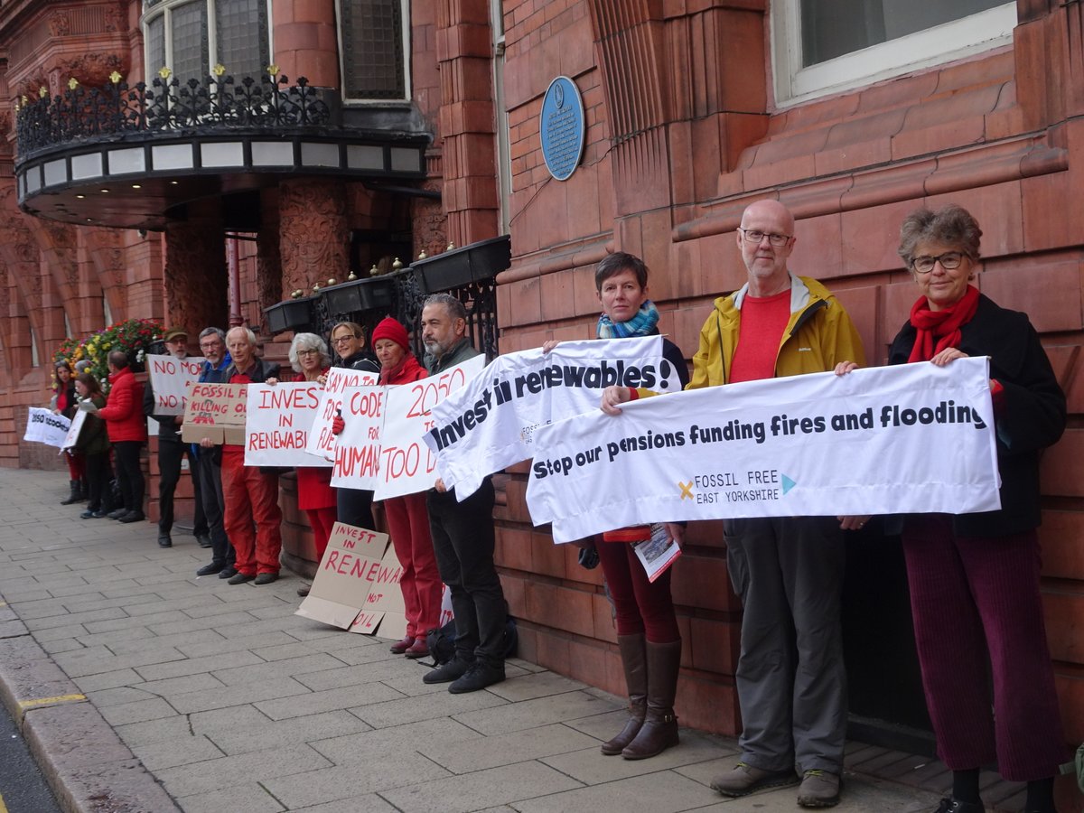 SurreyPensions's tweet photo. Today we supported 7 other climate groups at the Border to Coast Pensions Partnership 2022 conference. 

We're calling on Councillors in charge of local government pension funds to divest their oil &amp; gas investments of over £1.3 billion. 

📷credit: South Yorkshire Fossil Free https://t.co/ndKEF5vUe0