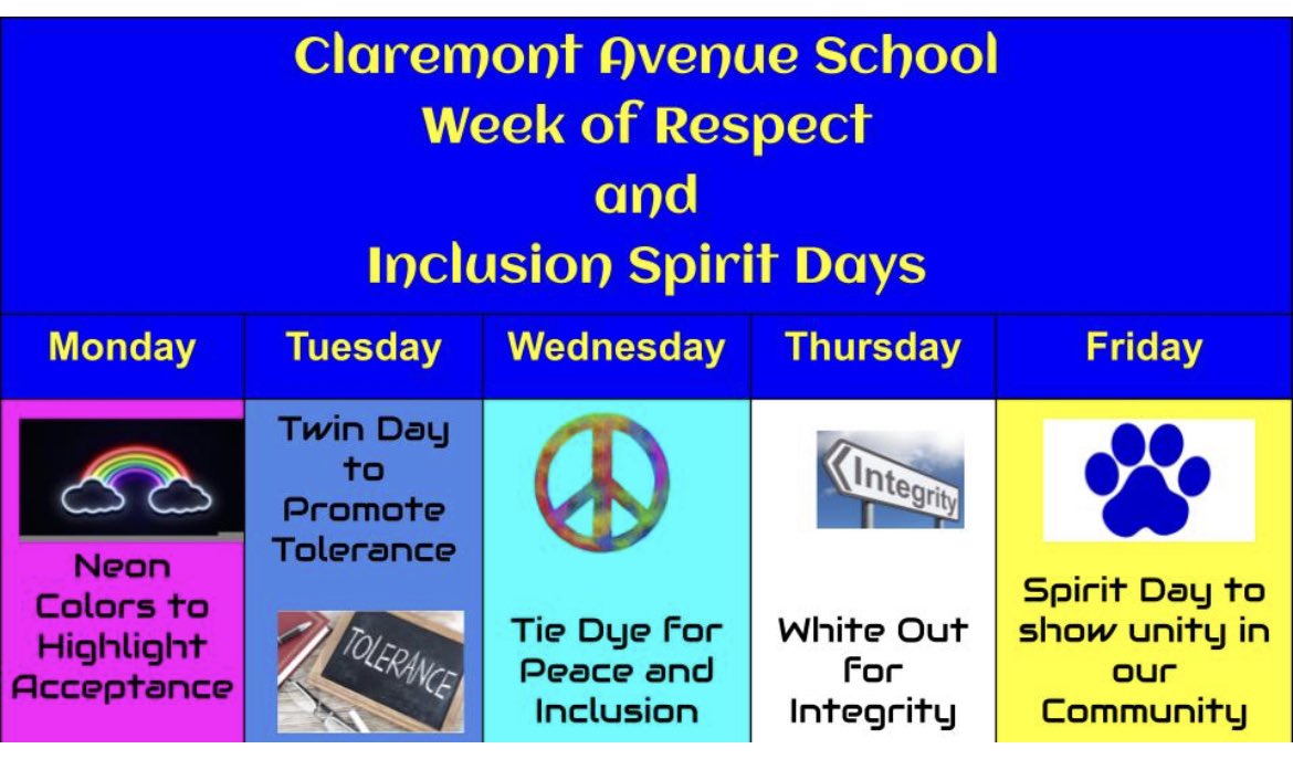 Celebrate Spirit Days for the Week of Respect &amp; Inclusion next week October 3 - 7, 2022!
