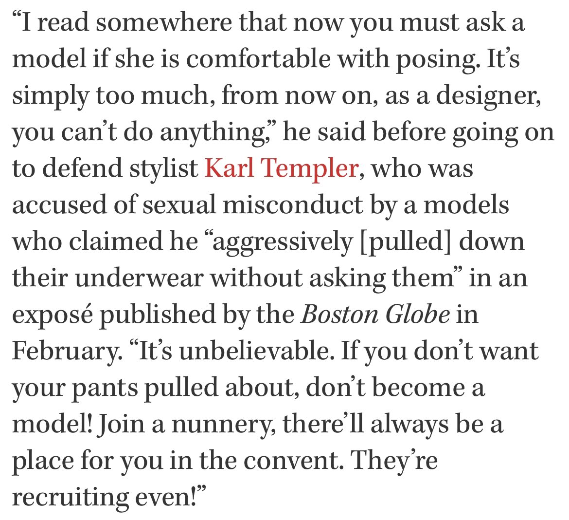 kattenbarge's tweet photo. Karl Lagerfeld defended the sexual assault of models and contributed to the stigma around coming forward years after an assault. He will be rewarded next year as the theme of “fashion’s biggest night,” because there is no consequence for defending sexual assault. https://t.co/M64C1RtqAk