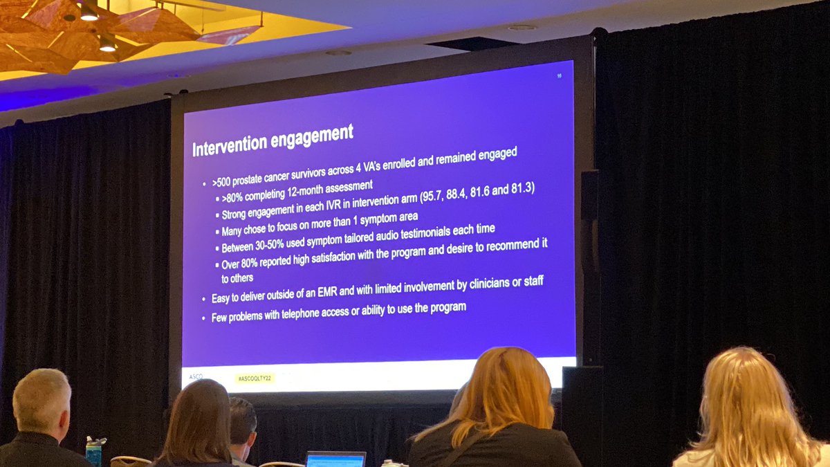 <a href="/Hawleysaraht/">Sarah Hawley</a> presenting on high engagement among veterans in using a scalable IVR and tailored newsletter intervention to support self-mgmt of symptoms after prostate cancer treatment #ASCOQLTY22 <a href="/UMRogelCancer/">U-M Rogel Cancer Center</a> <a href="/CanSORTresearch/">CanSORT</a>