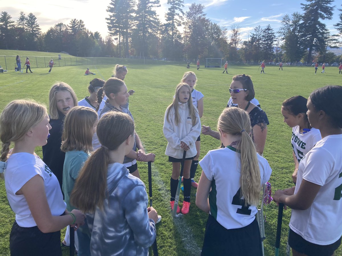 SMSRaidersVT's tweet photo. Field Hockey @ Barre Town, Coach Jenn Anthony discussing the value of communication and working together. Beautiful day for a game! #smsvt #lsuuvt #kindness https://t.co/6C8iSZzmyZ