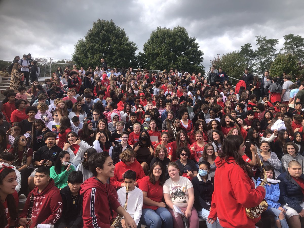 TimVesey's tweet photo. Our @WesternHillsMS Cobras had a great time at the Cranston West Pep Rally! Thanks for the invite @CHSWprincipal ! Go Falcons! @CranstonSchools https://t.co/56ZaPLKh0y