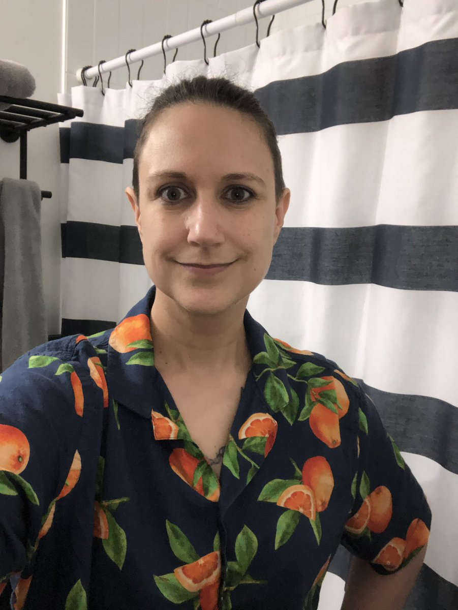 I am wearing The Shirt today and both @RB_Lemberg and <a href="/kterbo16/">kate is tired of capitalism</a> commented on it—first folx to do so since I bought it, so I could not be more delighted!! #OFMD

(felt like our vaguely nautical shower curtain was the best backdrop 😆)
