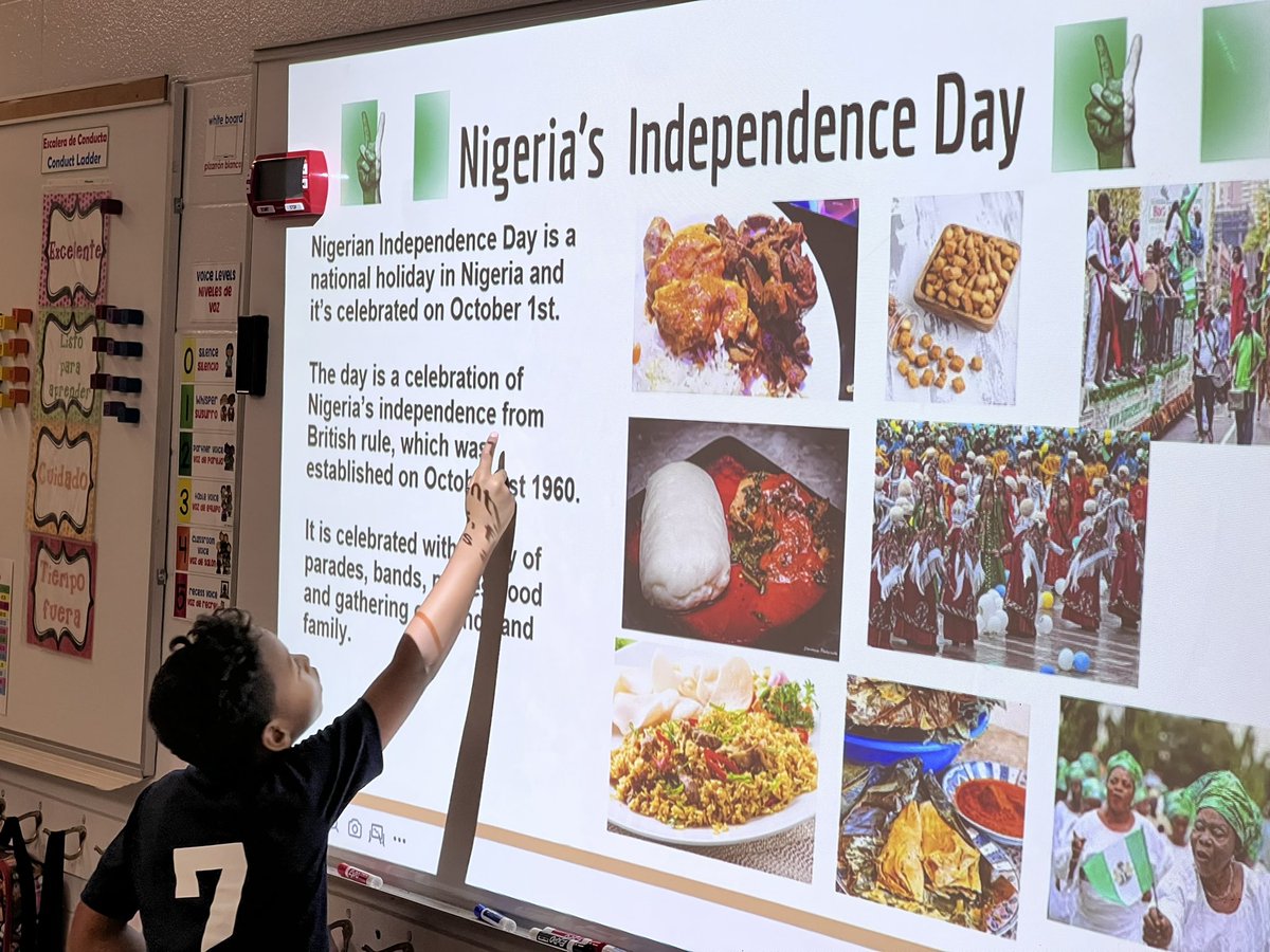 RDeLaCruz_YHS's tweet photo. One of our pirates presented to our class about Nigerias Independence Day, which is tomorrow Oct.1. He’s proud of having Nigerian Mexican-American roots! Our class also enjoyed some delicious Puff Puffs made by him and his family. #DualLanguage #HispanicHeritage #Nigeria 💙❤️💚🤍 https://t.co/Q81kPaqGlS
