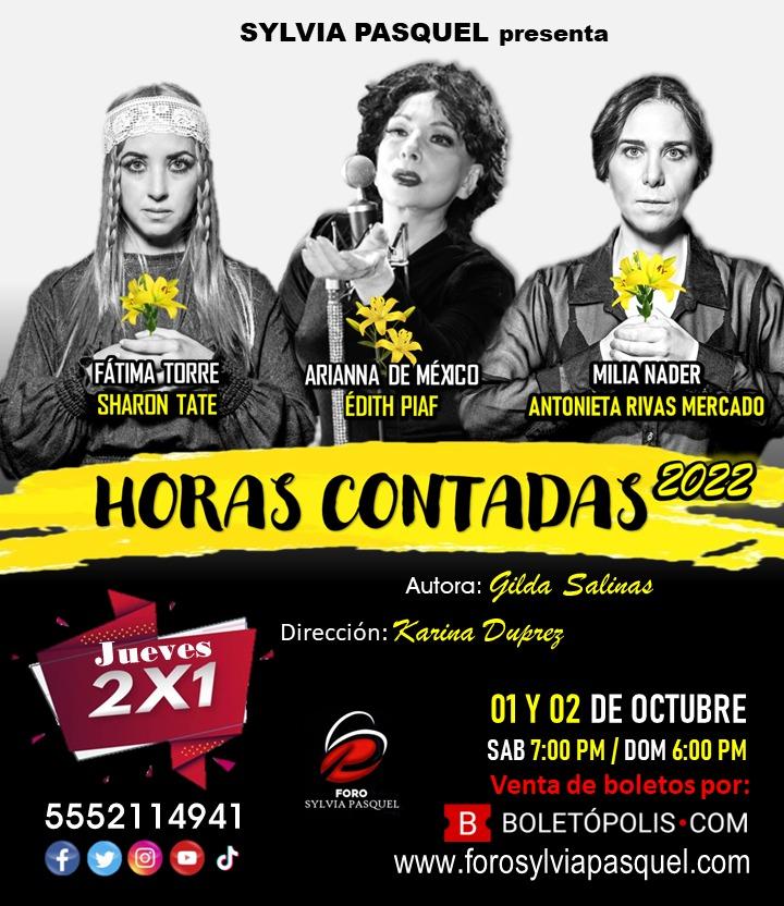 jeninos's tweet photo. 🔜Te queremos en el @ForoPasquel sábado 01 de octubre a las 7 p.m. y el domingo 02 de octubre a las 6 p.m. #HorasContadas.
Elenco:
@ariannademexico es #EdithPiaf
@FatimaTorre es #SharonTate
@MiliaNaderFC es #AntonietaRivasMercado
🎟️https://t.co/AL6hlHEFqY
@Boletopolis https://t.co/P0oDZxi6a7