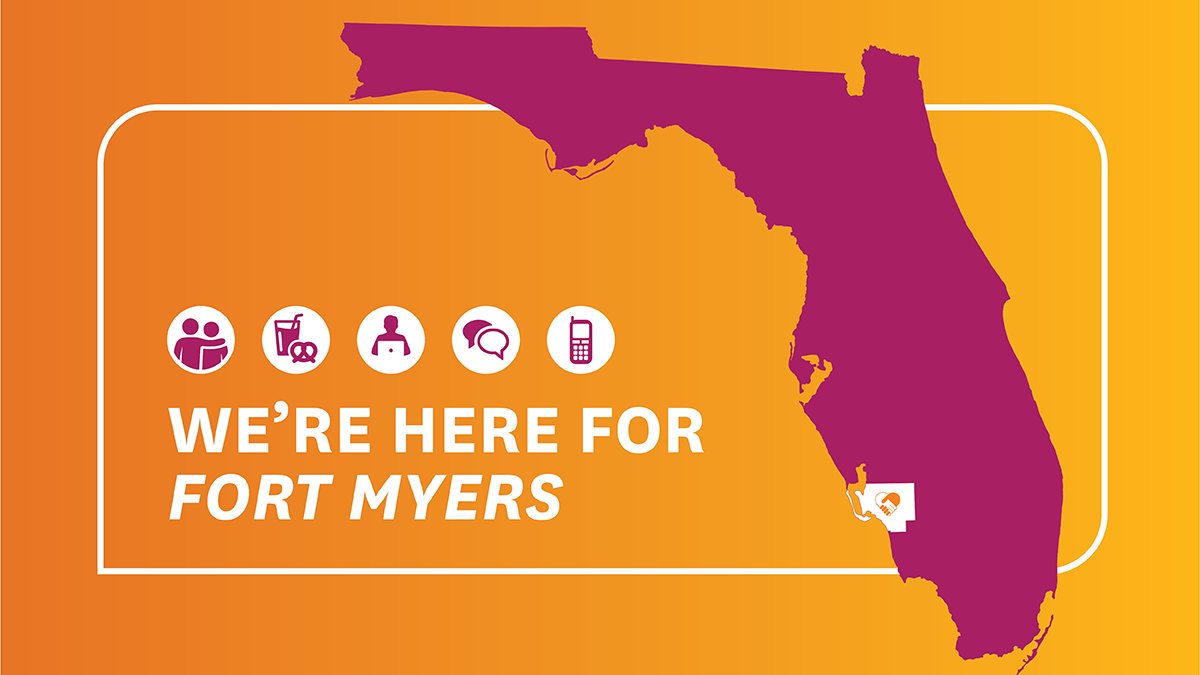 Stop by our Welcome Room in Fort Myers for free water and supplies from 10 a.m. to 2 p.m. tomorrow, Oct. 1, 2022, in the parking lot at 4901 Palm Beach Boulevard, Suite 80, Fort Myers, FL 33905.