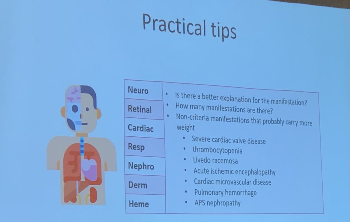 Janetbirdope's tweet photo. #ClinicalPearl #Briese 2022 meeting Think about many manifestations of #APS beyond Arterial and Venous clots and poor fetal outcomes. Most Impt next features- thrombocytopenia and livedo reticularis. Great Talk by Dr Benjamin Lai @benjaminlai https://t.co/jpUQCDgqF2