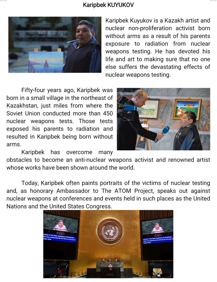 .<a href="/AmbKazUN/">Kairat Umarov</a> Ilyassov presented to the <a href="/UN/">United Nations</a> a painting by @Karipbek, who through his art advocates for a  future without nuclear weapons.
This visual message will be permanently on display in the Disarmament Hall of the <a href="/VisitUN/">Visit United Nations</a> to be viewed by tens of thousands of people each year.