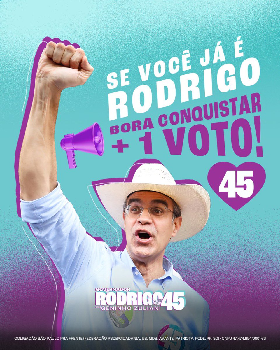 rodrigogarcia_'s tweet photo. Pessoal, agora é hora de somar forças: chamem seus amigos e familiares, vamos nos unir pra proteger SP e garantir que tudo continue avançando. É pra frente q nós vamos, juntos e fortes, nessa corrente do bem! 🤜🤛
No domingo é Rodrigo 🤠 4️⃣5️⃣✅ governador!
#Rodrigo45 #SPPraFrente https://t.co/DHqO3h5sfx