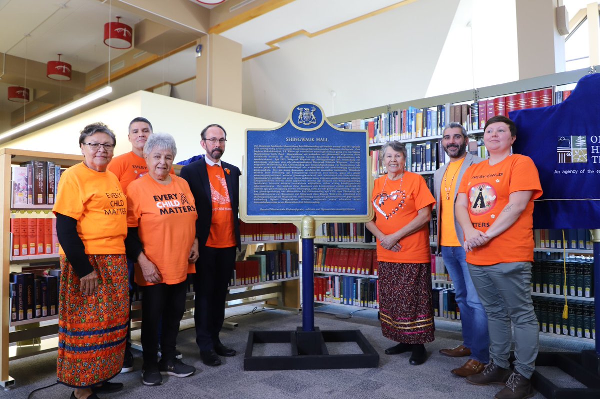 AlgomaU's tweet photo. It was an emotional day as @ONheritage @SRSC_archives and the Children of Shingwauk Alumni Association unveiled the new provincial plaque commemorating Shingwauk Hall. Miigwetch to the Elders and Survivors who shared their truths with us today. 🧡 https://t.co/iG3317ViCz