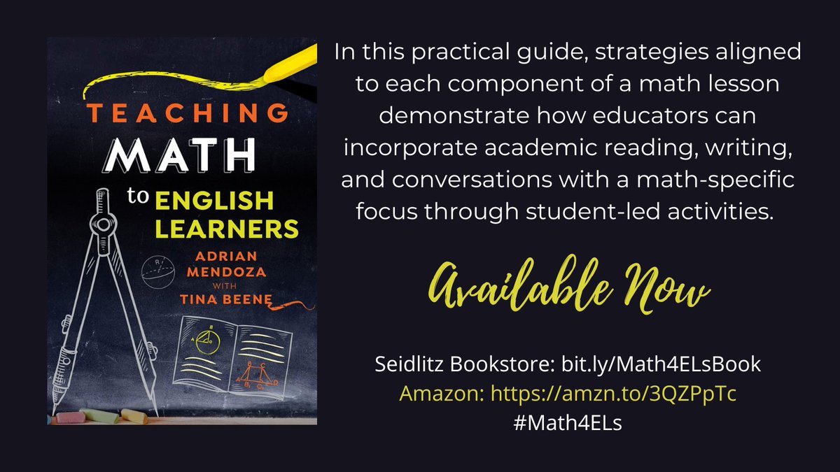 Seidlitz_Ed's tweet photo. If you're joining us at an upcoming #Math4ELs training, you'll receive your own copy of TEACHING MATH TO ENGLISH LEARNERS. Can't make it? Good news: the book is now available for purchase! https://t.co/W781qTN7cJ https://t.co/Vgkx15XGZz