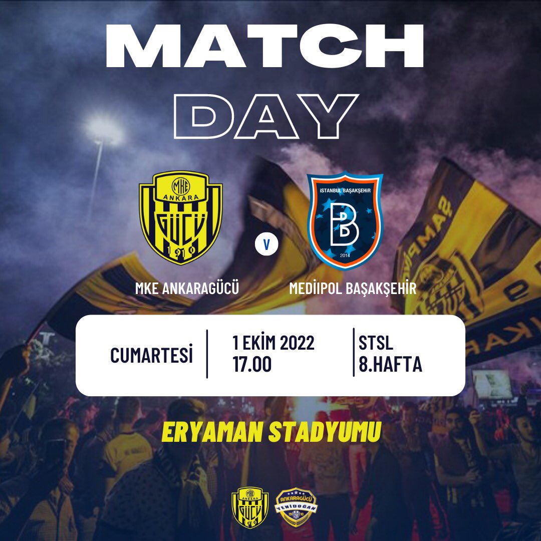 ✅MAÇ GÜNÜ | MATCH DAY 🏆 Spor Toto Süper Lig 8.Hafta 🆚 MKE Ankaragücü - Medipol Başakşehir 🏟 Eryaman Stadyumu 📆 01.10.2022 ⏱ 17.00 📲 #AGvIBFK