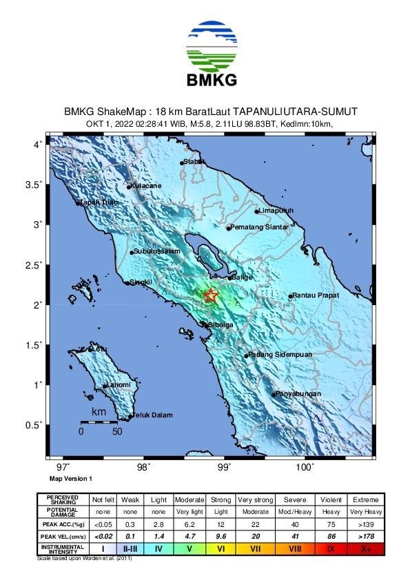 daryono_eq_talk's tweet photo. Episenter gempa Mag 5,8 yang merusak di Tapanuli Utara Sumatra Utara pagi ini. https://t.co/DIaWukDzc9