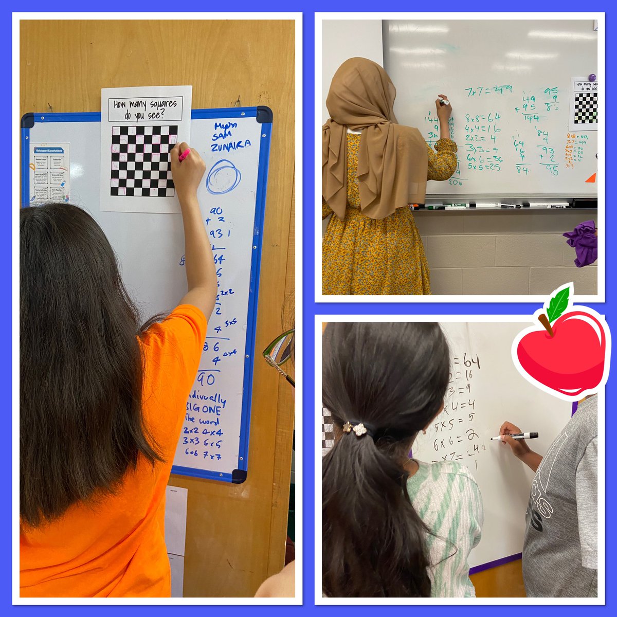 Mrs_AFeeney's tweet photo. Using the Checkerboard problem to review squares…the 8s were engaged and all groups found the patterns of squares #thinkingclassroom @LincolnAlexPS https://t.co/DUaslOe7vM