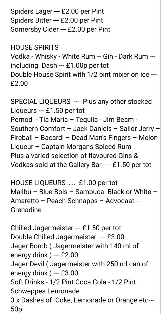 MatOmbler's tweet image. Spiders Nightclub in Hull has just apologised for a price increase on its drinks and these are the updated prices.

I fucking love Hull.