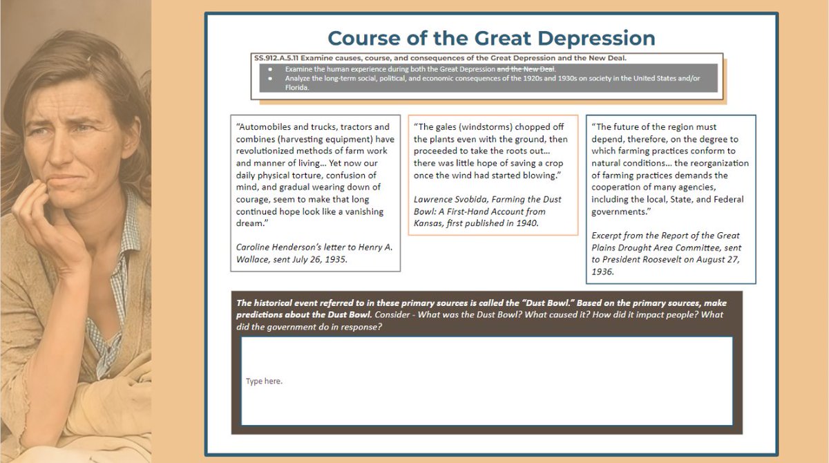 Today's #criticalcontent in high school U.S. History Students must be able to describe the following historic events: the Bonus March and the Dust Bowl. @CDLocps