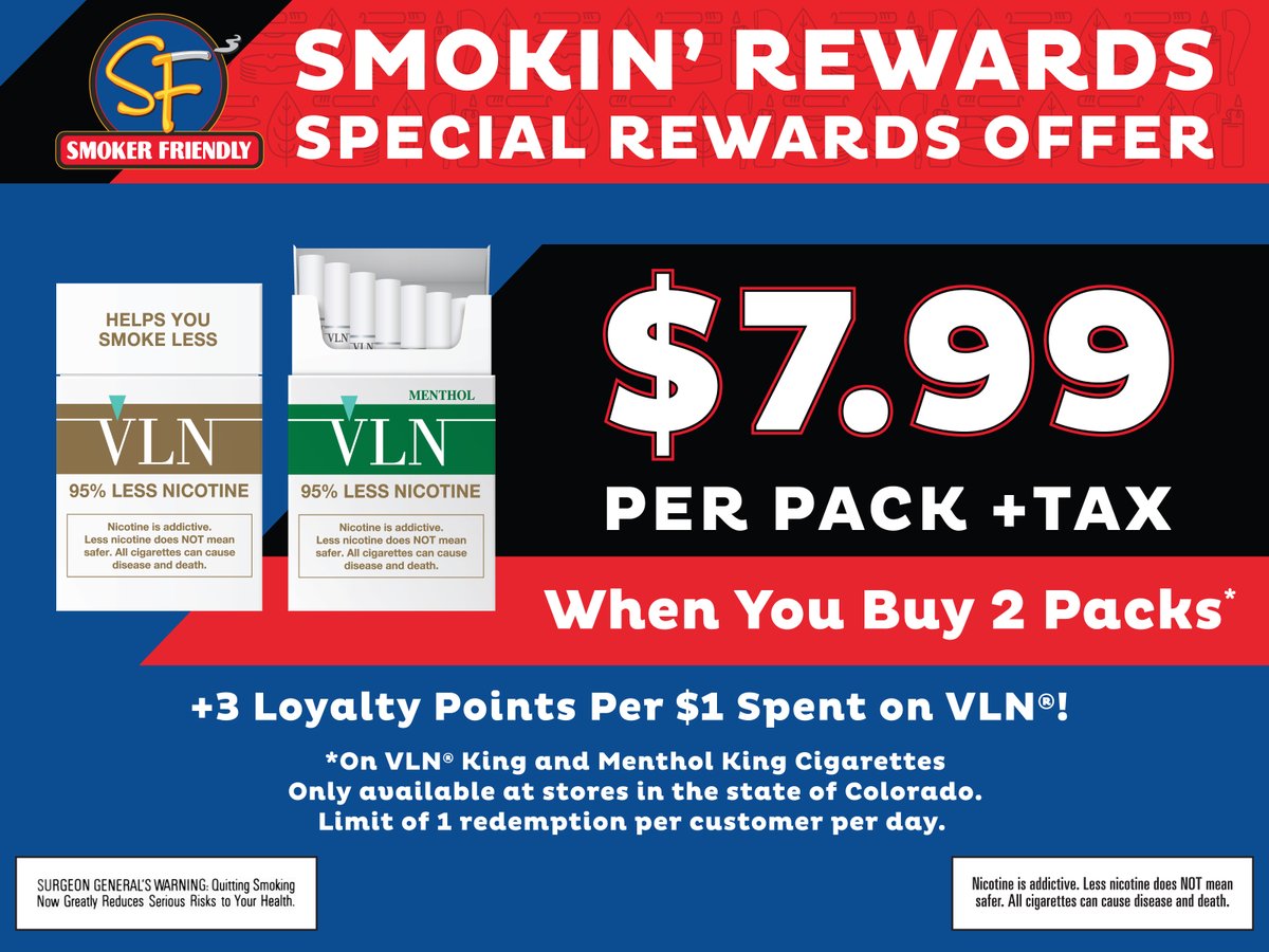 VLN® is at our #Colorado stores! As a special offer for our #Loyalty  customers, buy VLN® at the price of $7.99 per pack +tax when you buy 2  packs with +3 extra #