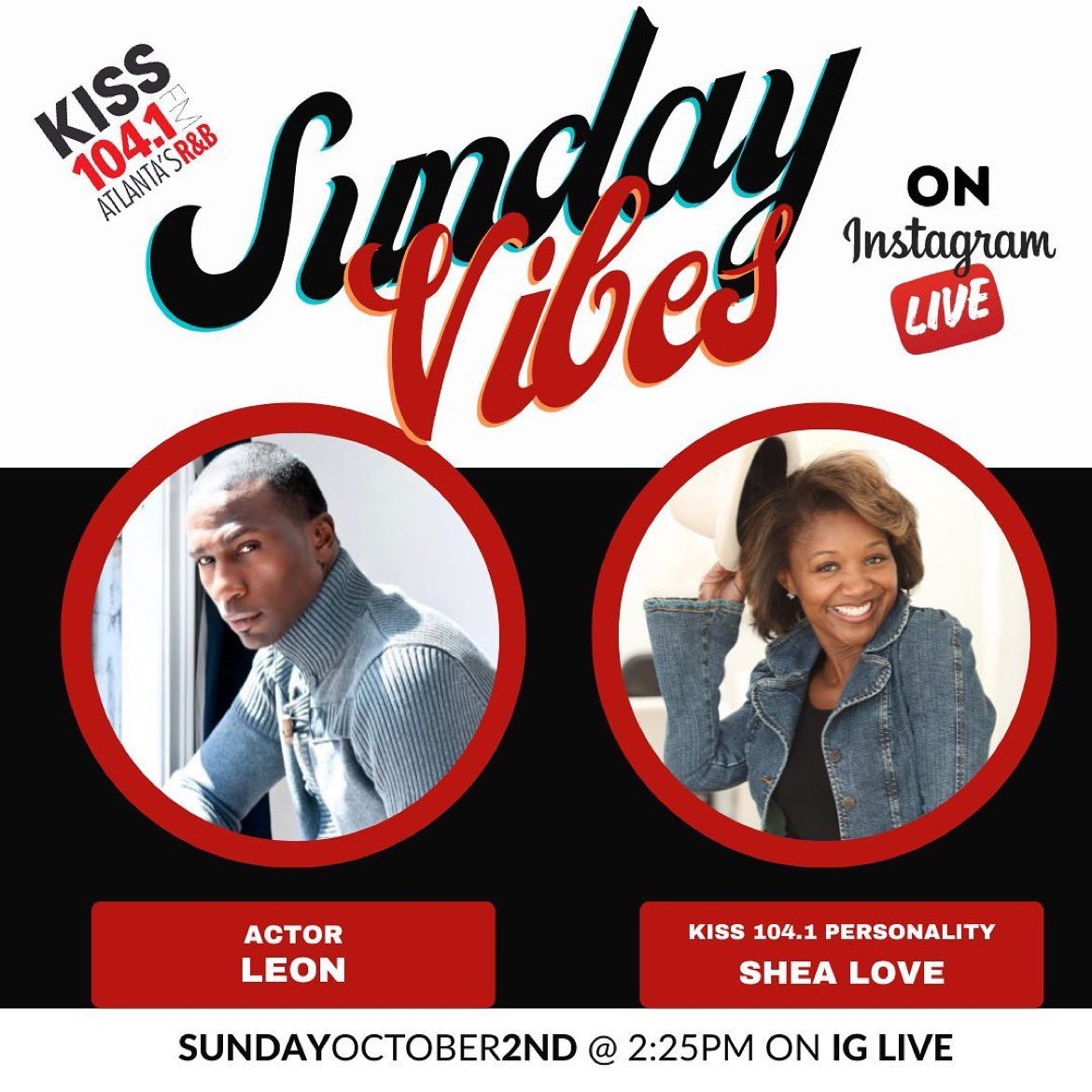 THIS SUNDAY at 2:25pm EST!!! #actor & #singer @justleon hops on IG Live #kiss1041fmsundayvibes w/ @beingshealove ! We’re talking about how he vibes and his latest projects. ☺️Excited to chat it up!Cooommmeeee. ❤️ @beingshealove Repost from @beingshealove #leon @LeonThePeoples
