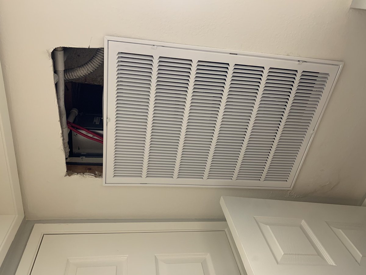 mjloheed's tweet photo. @GoettlAir Your technicians promised my 78 year old mom you’d send someone to fix this hole they cut in her ceiling when you installed her AC. It’s been two months… so, when’s it happening? https://t.co/JLg5LqteN1