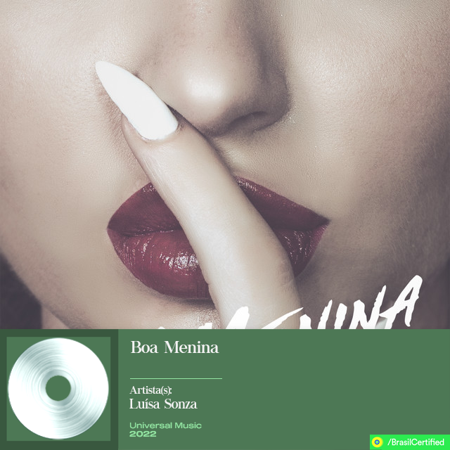 BrasilCertified's tweet photo. .@luisasonza "Boa Menina" — Diamante (1x) 300.00 cópias vendidas. https://t.co/Z0OaCC7yCy