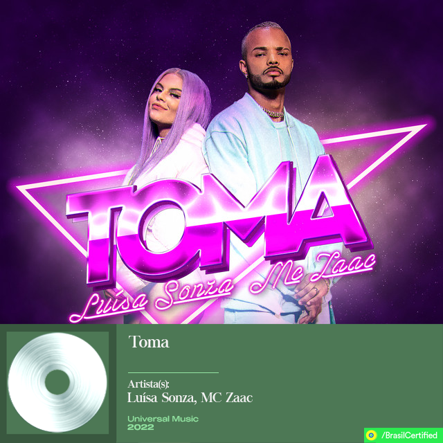 BrasilCertified's tweet photo. .@luisasonza, @zaacoficial "Toma" — Diamante (1x) 300.000 cópias vendidas. https://t.co/bMBumr5vQD