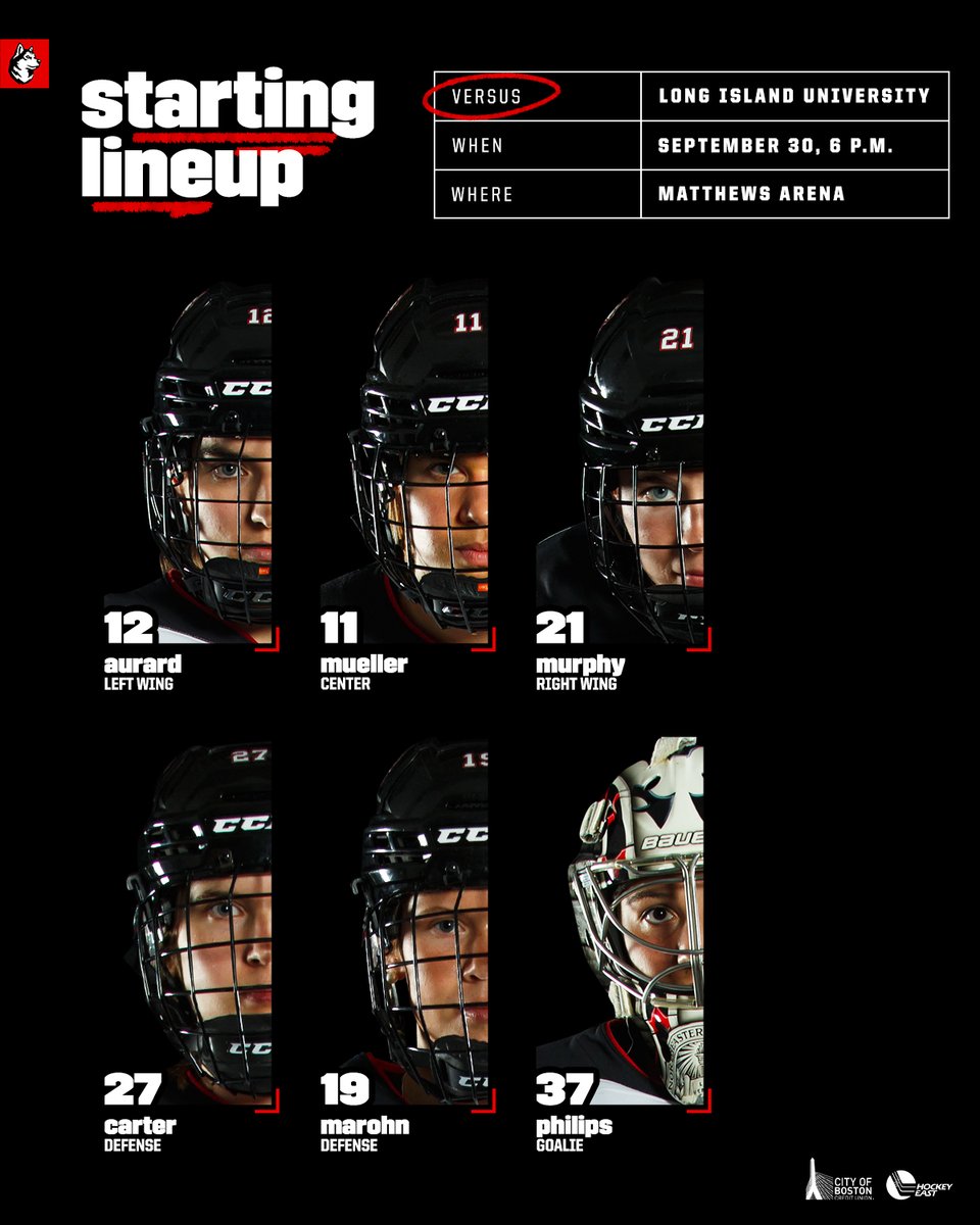 GoNUwhockey's tweet photo. First starters of the year! 

📊 https://t.co/tdpzfDfMvY
📺 https://t.co/Lob9IQEp1t

#HowlinHuskies https://t.co/RQr7vuS3kx