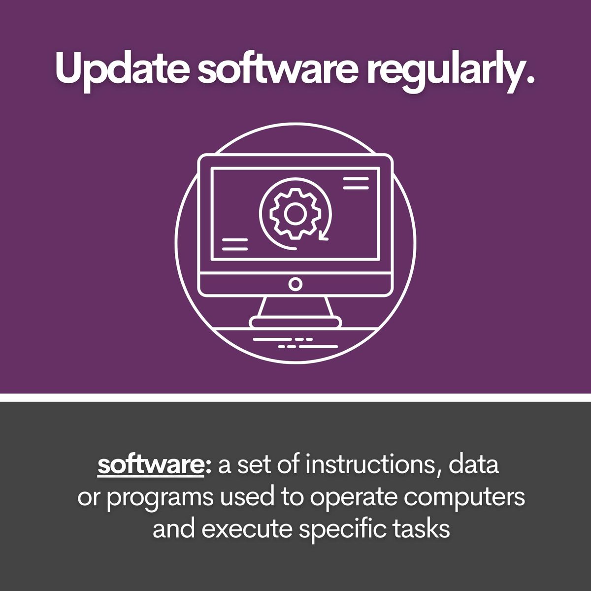 Cybersecurity Tip: One of the easiest ways to protect your personal data is to keep software and apps updated. When downloading a software update, make sure it’s coming from the company that created it. (Watch out for fake pop-ups that request urgent downloads!) #CyberMonth