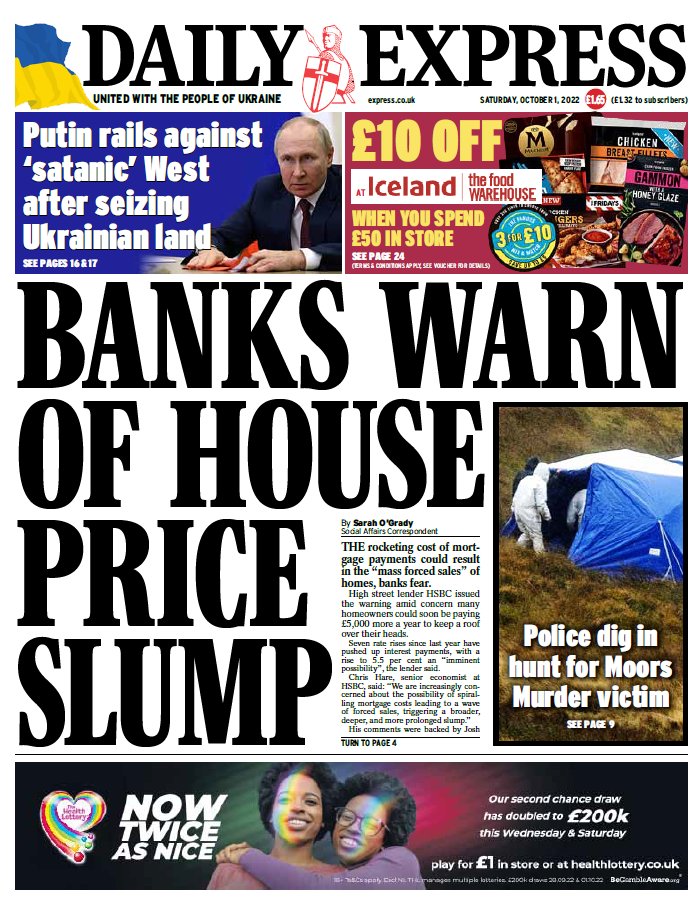 BBC News (UK) on Twitter "Saturday's Express “Banks warn of house price slump” BBCPapers 