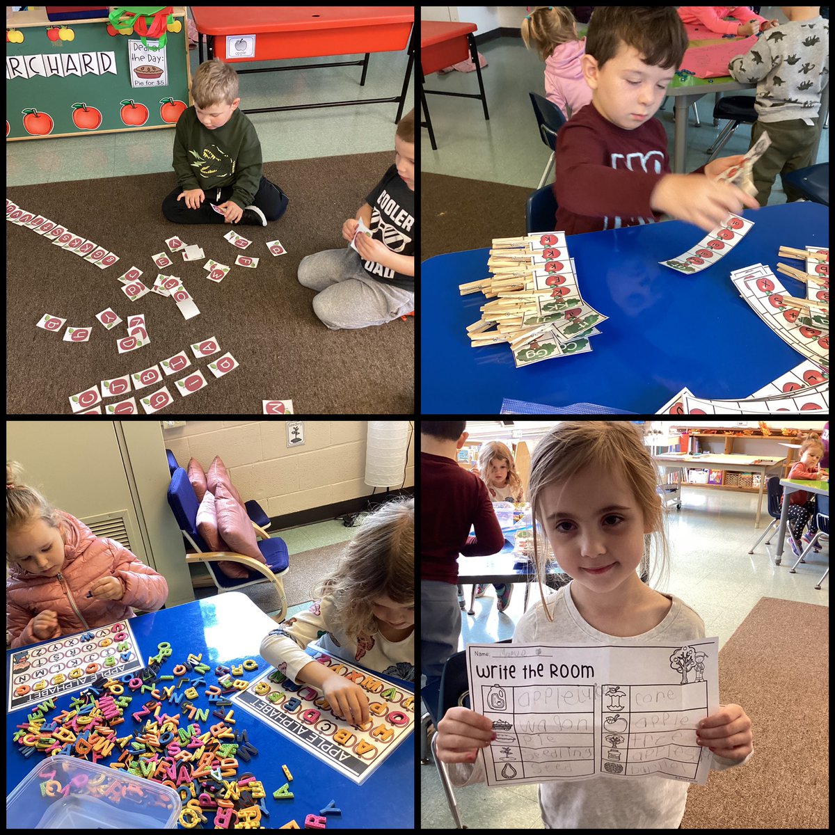 Miss_DiFelice's tweet photo. Such a fun week in ELKP2! Apple week themed literacy and math centers, Mat Man, fall fun with leaves during outdoor exploration, learning about truth and reconciliation and building our fine motor skills. #OrangeShirtDay @sttcatholic https://t.co/owJsjL65Yf