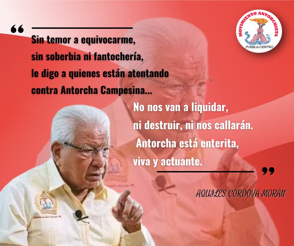 AntorchaPC's tweet photo. #MACM 🔥
Sin temor a equivocarme,
sin soberbia ni fantochería,
le digo a quienes están atentando
contra Antorcha Campesina... No nos van a liquidar, ni destruir, ni nos callarán.
Antorcha está enterita,
viva y actuante. https://t.co/11aBspHQi3