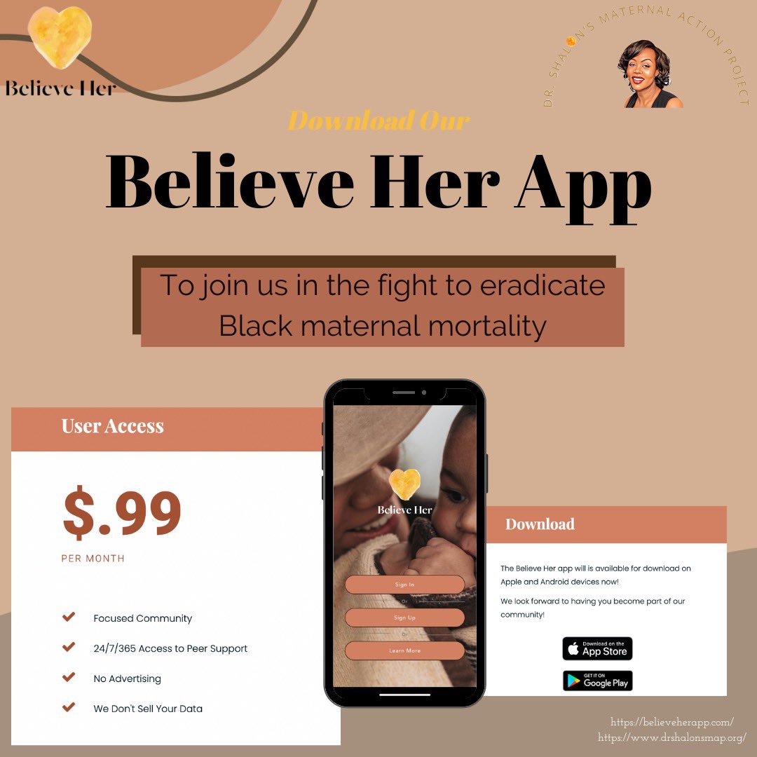 Join us in our fight to eradicate
Black maternal mortality by downloading the Believe Her app.

#maternalhealthequity4all
#shalonslegacy
#takethevow
#4shalon
#blackmaternalhealth
#blackmaternalmortality