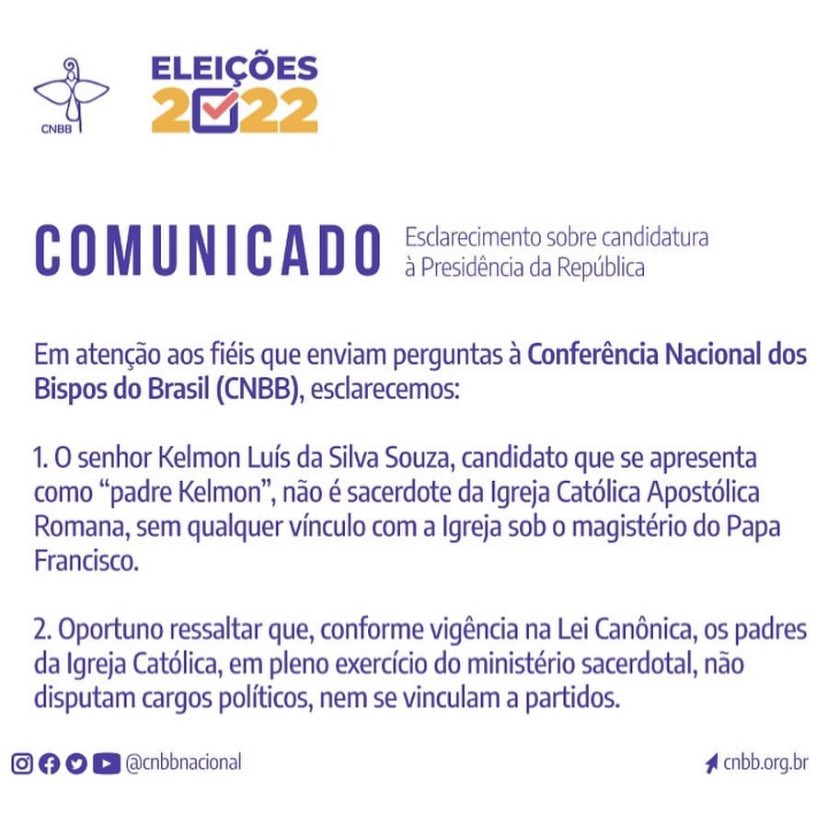 Comunicado da CNBB sobre o “candidato padre”: