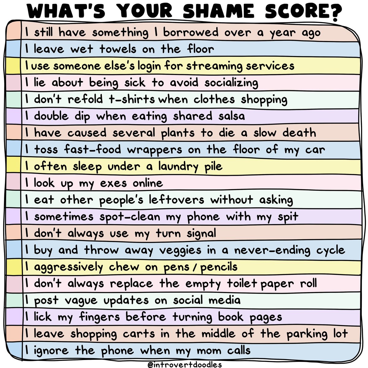 IntrovertDoodle's tweet image. 12/20 for me 😬 And no, I’m not fessing up to which ones.