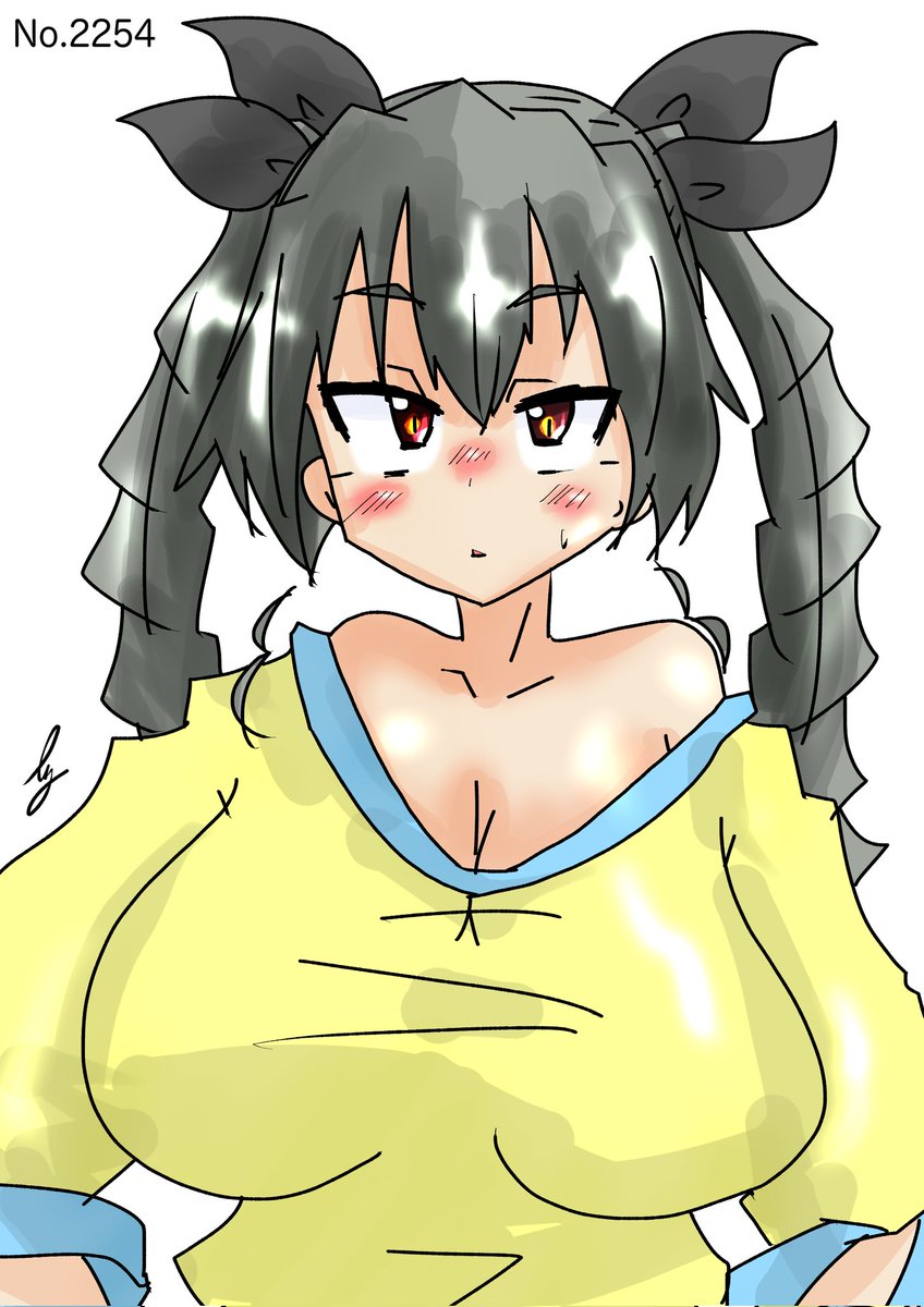 アンチョビ(ガルパン) 「[上目遣いアンチョビ]#1日1ドゥーチェ 」|真スベラーbot(bmg)🥐のイラスト